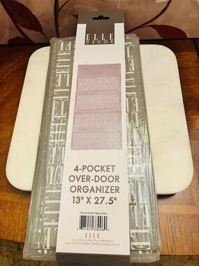 Elle 4-Pocket Over-Door Organizer in Gray with White Logo Pattern (NWOT)